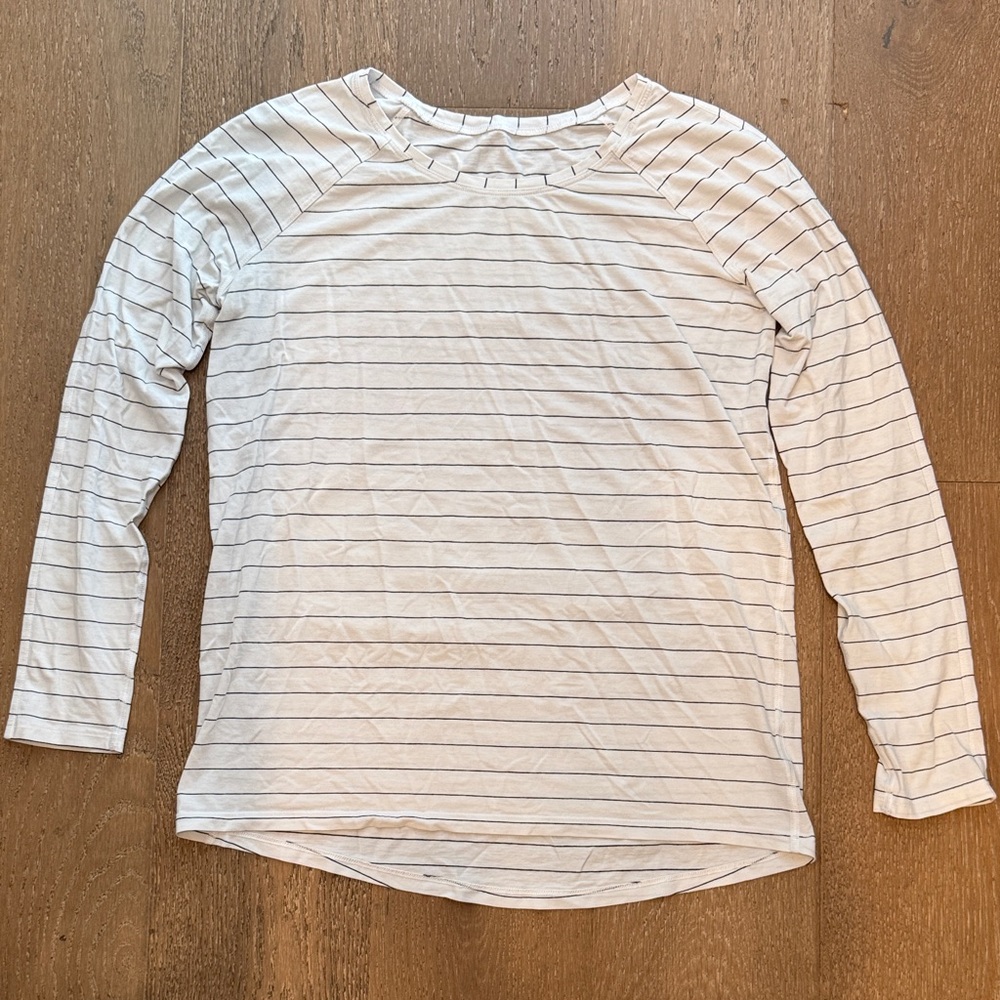 Lululemon Athletica White and Gray Striped Long Sleeve